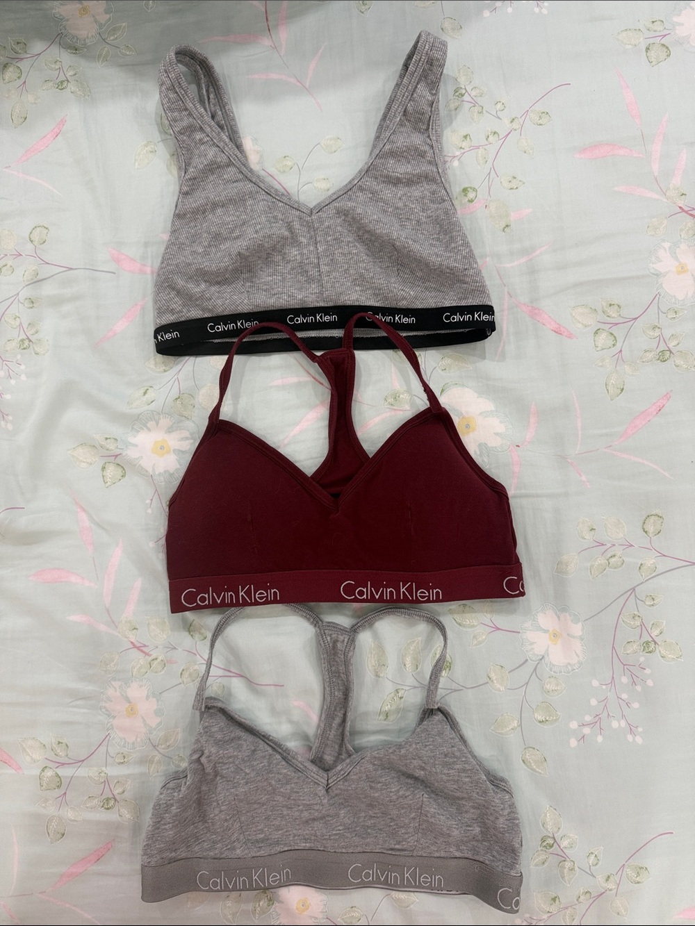 Calvin Klein Trio Bralette Set - Grey & Burgundy